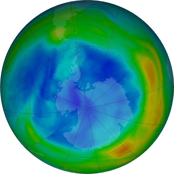 Antarctic ozone map for 14 August 2020